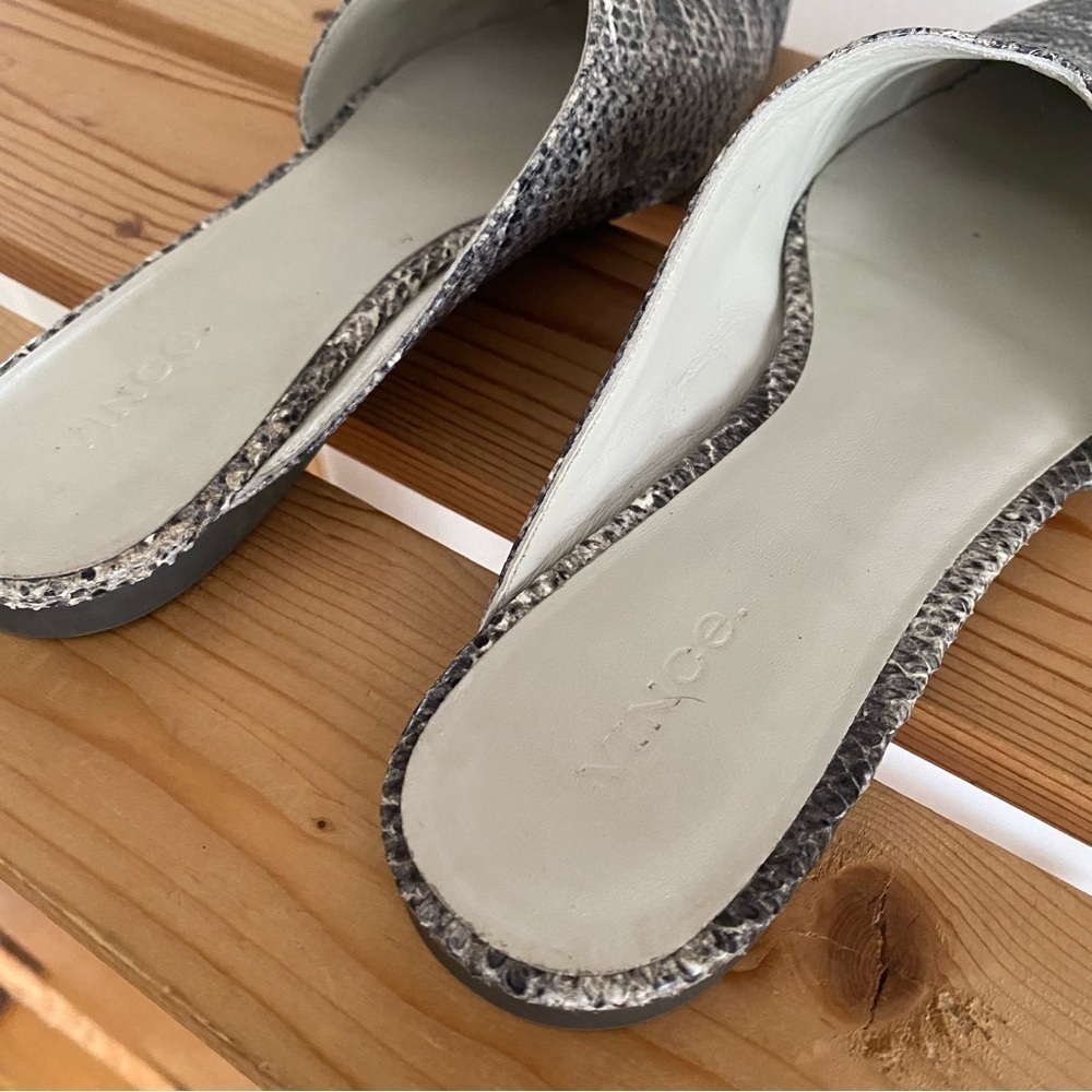 Vince Gray Snake-Embossed Leather Gena Asymmetrical Flat Mule Shoes 8 - Picture 11 of 15